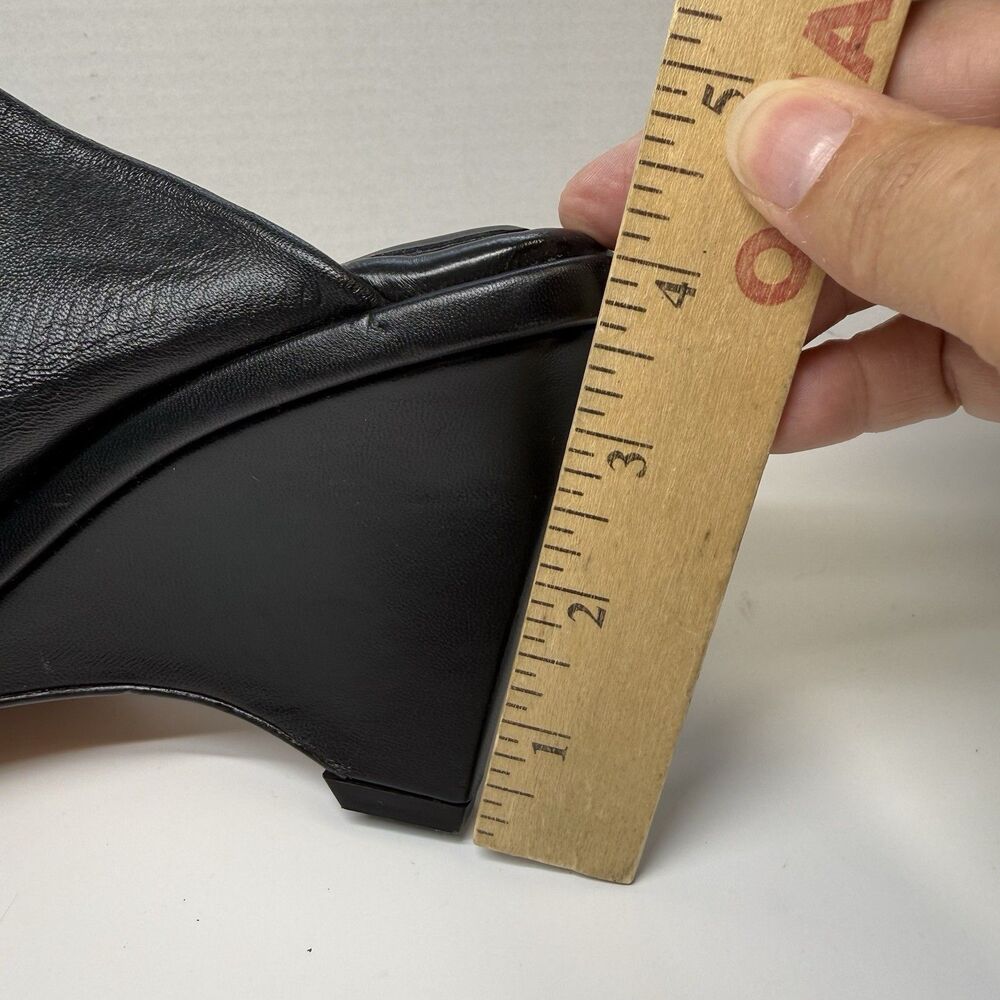 FRAME Le Naomi Black Leather Wedge Slip On Mule Heels Sz 39 US 8 New W/Flaw - Picture 9 of 9